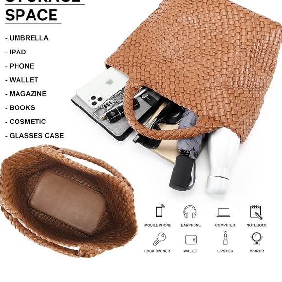 Queenoris NWT Large Capacity Classic Shoulder Bags, Brown Vegan F-10 - Picture 6 of 11